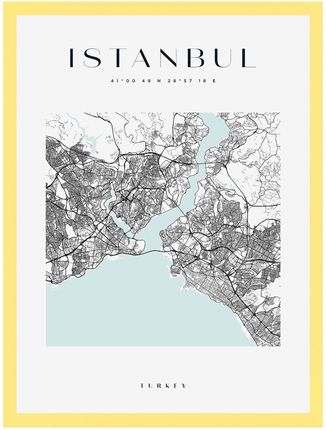 Mpink Plakat Mapa Miasta Istanbul Kwadrat 40x50 Cm + Ramka Żółta 8356
