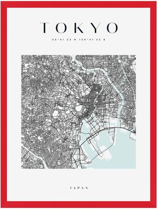 Mpink Plakat Mapa Miasta Tokyo Kwadrat 24x30 Cm + Ramka Czerwona 8365