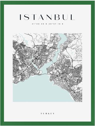 Mpink Plakat Mapa Miasta Istanbul Kwadrat 24x30 Cm + Ramka Zielona 8368