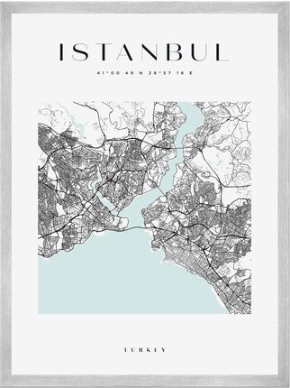 Mpink Plakat Mapa Miasta Istanbul Kwadrat 40x50 Cm + Ramka Srebrna 8380