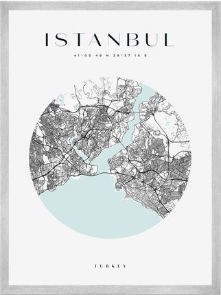 Mpink Plakat Mapa Miasta Istanbul Koło 30x40 Cm + Ramka Srebrna 8468