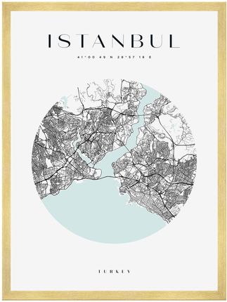 Mpink Plakat Mapa Miasta Istanbul Koło 24x30 Cm + Ramka Złota 8475