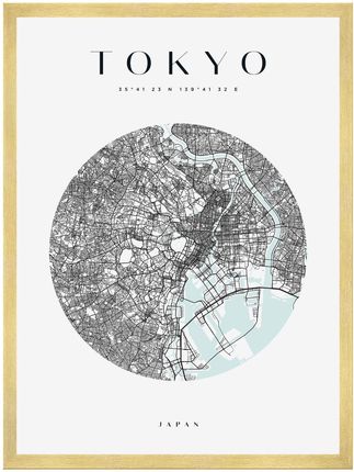 Mpink Plakat Mapa Miasta Tokyo Koło 24x30 Cm + Ramka Złota 8482