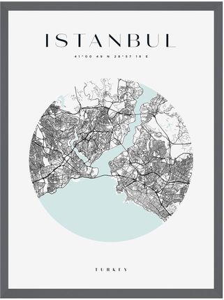 Mpink Plakat Mapa Miasta Istanbul Koło 21x29,7 Cm + Ramka Kamienna Szarość 8483