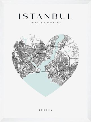 Mpink Plakat Mapa Miasta Istanbul Serce 24x30 Cm + Ramka Biała 8495
