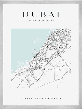 Mpink Plakat Mapa Miasta Dubaj Kwadrat 30x40 Cm + Ramka Srebrna 11090