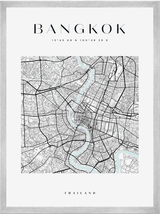 Mpink Plakat Mapa Miasta Bangkok Kwadrat 30x40 Cm + Ramka Srebrna 8646