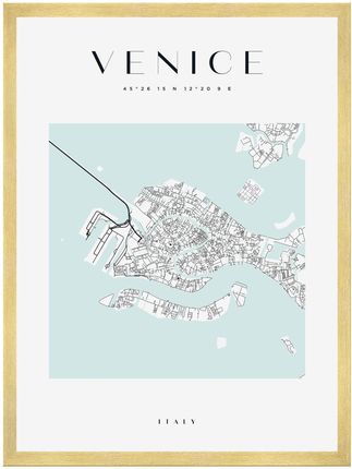Mpink Plakat Mapa Miasta Wenecja Kwadrat 50x70 Cm + Ramka Złota 8669