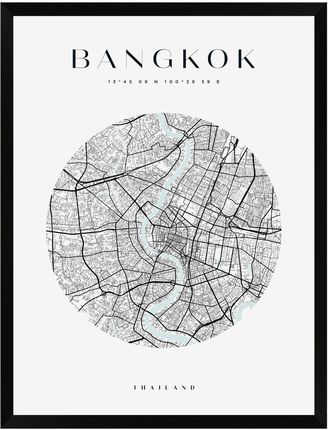 Mpink Plakat Mapa Miasta Bangkok Koło 40x50 Cm + Ramka Czarna 8688