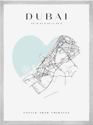 Mpink Plakat Mapa Miasta Dubaj Serce 40x50 Cm + Ramka Srebrna 11270