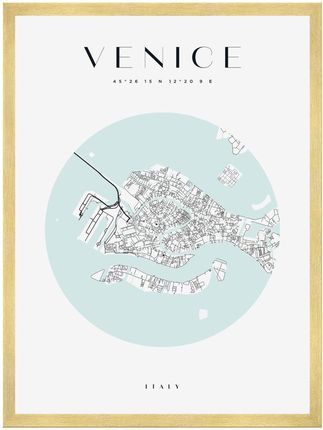 Mpink Plakat Mapa Miasta Wenecja Koło 50x70 Cm + Ramka Złota 8758