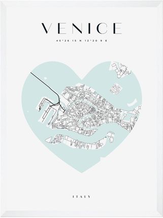 Mpink Plakat Mapa Miasta Wenecja Serce 24x30 Cm + Ramka Biała 8772