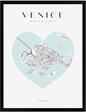 Mpink Plakat Mapa Miasta Wenecja Serce 40x50 Cm + Ramka Czarna 8786
