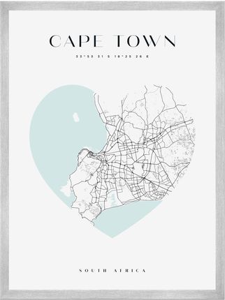 Mpink Plakat Mapa Miasta Cape Town Serce 40x50 Cm + Ramka Srebrna 9366