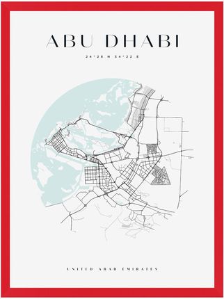 Mpink Plakat Mapa Miasta Abu Dhabi Koło 21x29,7 Cm + Ramka Czerwona 8987