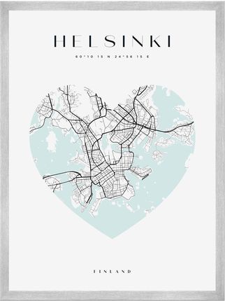 Mpink Plakat Mapa Miasta Helsinki Serce 40x50 Cm + Ramka Srebrna 11532