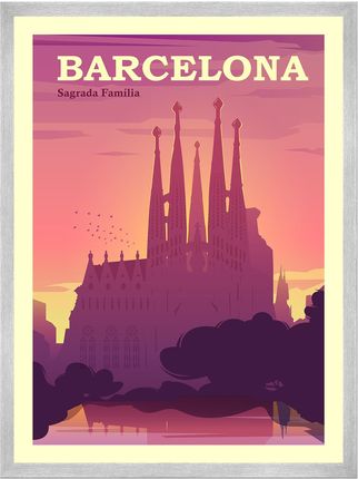 Mpink Plakat Miasta Barcelona 30x40 Cm + Ramka Srebrna 11708