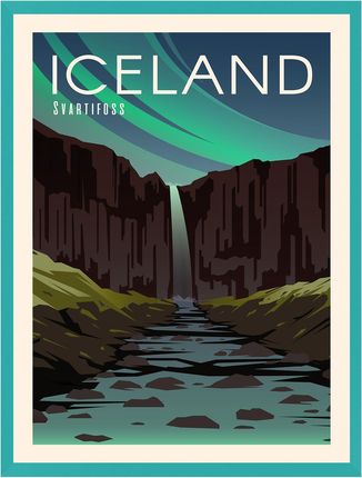 Mpink Plakat Państwa Islandia 40x50 Cm + Ramka Turkusowe Morze 11768