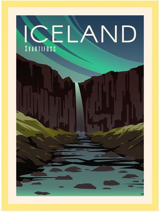 Mpink Plakat Państwa Islandia 21x29,7 Cm + Ramka Żółta 11770