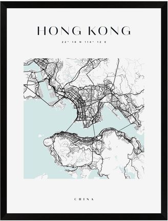 Mpink Plakat Mapa Miasta Hong Kong Kwadrat 40x50 Cm + Ramka Czarna 12126
