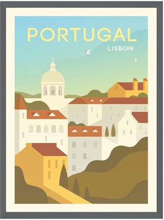 Mpink Plakat Państwa Portugalia 40x50 Cm + Ramka Kamienna Szarość 12178