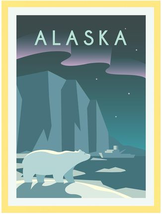 Mpink Plakat Miasta Alaska 30x40 Cm + Ramka Żółta 12852