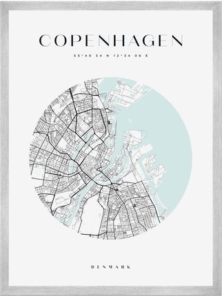Mpink Plakat Mapa Miasta Kopenhaga Koło 40x50 Cm + Ramka Srebrna 13349