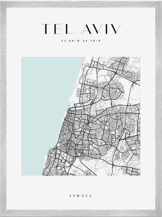 Mpink Plakat Mapa Miasta Tel Aviv Kwadrat 40x50 Cm + Ramka Srebrna 13530