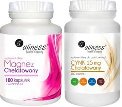 ZestawMAGNEZ CHELATOWANY + Wit B6, 100 kaps. Aliness + Cynk chelatowany 15 mg x 100 tabletek Vege, Aliness