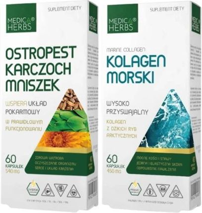 Zestaw Ostropest Karczoch Mniszek + Kolagen morski, Medica Herbs