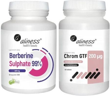 Zestaw Berberine Sulphate 99% 400 mg x 60 vege caps+ Chrom GTF Active Cr-Complex 200 µg x 100 tabletek vege Aliness