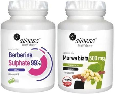 Berberine Sulphate 99% 400 mg x 60 vege caps + Morwa Biała Medica 500 mg x 180 tab. Aliness