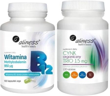 Witamina B12 Methyl 950 µg VEGE + Cynk organiczny TRIO 15 mg Aliness