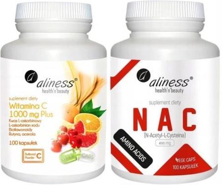 Witamina C 1000 mg Plus Bioflawonoidy + NAC N-Acetyl L-Cysteina 490mg 100x vege caps Aliness