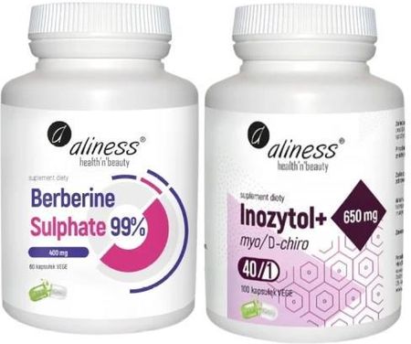 Berberine Sulphate 99% 400 mg x 60 vege caps + Inozytol+ myo/D-chiro, 40/1, 650 mg x 100 Vege caps, Aliness