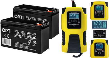 Zestaw 2x akumulator Volt OPTI VRLA AGM 12V 11Ah + prostownik 6PRLN12V4A 12V 4A / 6V 2A
