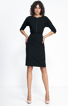 Czarna sukienka z wstawką z tiulu - S228 (kolor czarny, rozmiar 42)
