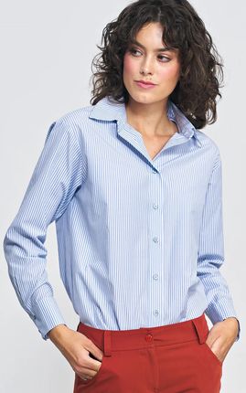 Błękitna koszula damska w paski (Błękitny, S)