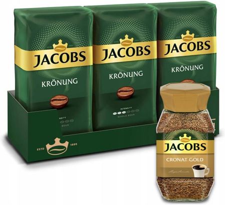 Jacobs    Kronung Ziarnista 3X1kg + Cronat Gold Rozpuszczalna 200g