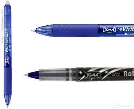 Toma Długopis Automatyczny Wymazywalny Rewrite To-085 Niebieski 2szt. + Pióro Kulkowe To-075 Niebieskie