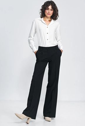 Stylowe spodnie z szerokimi nogawkami (Czarny, S)