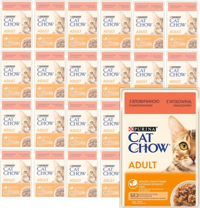 CAT CHOW Adult Mokra karma dla kotów dorosłych z wołowiną i bakłażanem w galaretce 26x85g