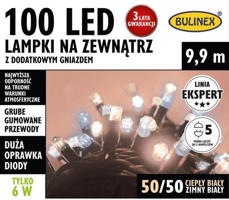 Bulinex Lampki Zewnętrzne 100 Led 9.9M Z Dodatkowym Gniazdem