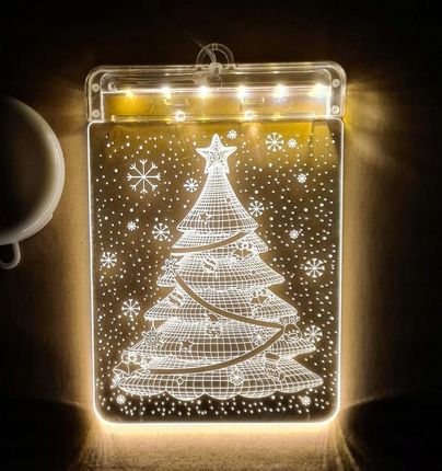 Hurtnet Witraż Led 3D Wiszący Lampki Świąteczne Choinka Na
