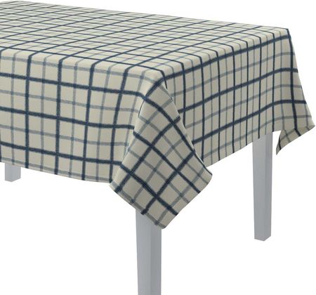 Dekoria Obrus Prostokątny Ecru Tło Niebieska Kratka Avinon 130X160 Cm