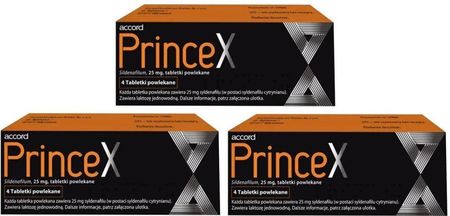 Princex 25 mg Sildenafilum, tabletki powlekane ,4 tabletki na potencję X 3 opakowania