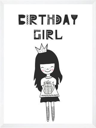 Mpink Plakat Urodzinowy Birthday Girl 24X30 Cm + Ramka Biała