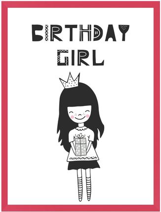 Mpink Plakat Urodzinowy Birthday Girl 21X29,7 Cm + Ramka Amarant