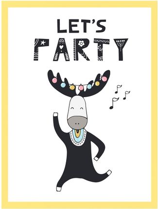 Mpink Plakat Urodzinowy Let'S Party 21X29,7 Cm + Ramka Żółta