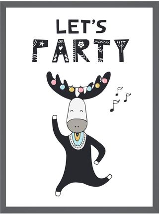 Mpink Plakat Urodzinowy Let'S Party 21X29,7 Cm + Ramka Kamienna Szarość